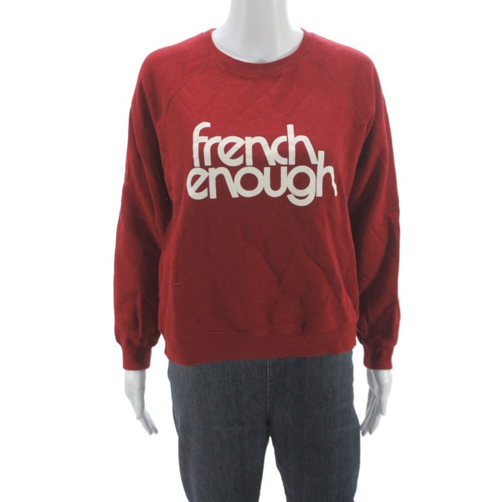 Sezane Women Pullover Sweatshirt Red Graphic Crewneck Size S